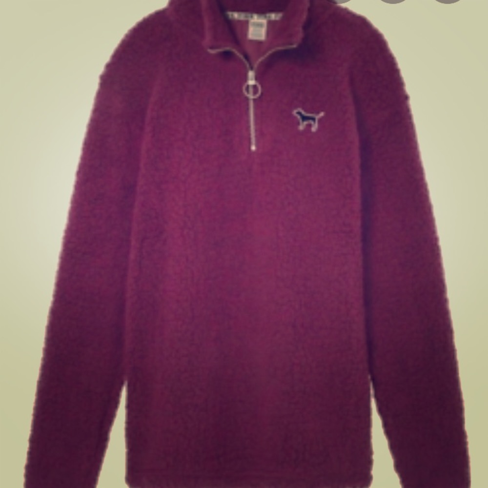 Pink Boyfriend Quarter-Zip Sherpa Fleece Sweater